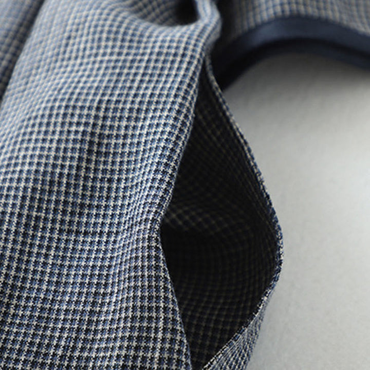 Buddha Stones Commute ミッドナイトブルー レースアップ ハーフスリーブデザイン コットンリネン ミディドレス ポケット付き - image 9