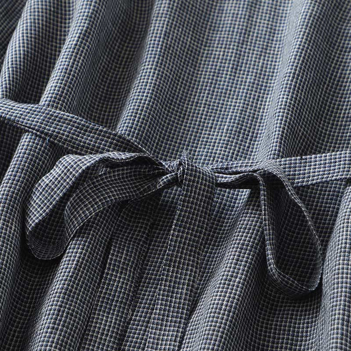 Buddha Stones Commute ミッドナイトブルー レースアップ ハーフスリーブデザイン コットンリネン ミディドレス ポケット付き - image 7