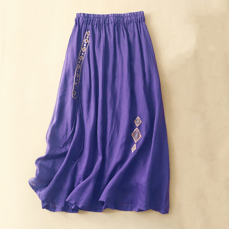 Buddha Stonesのエスニックヴィンテージ刺繍ボタンデザイン レディース 7-8丈スカート - ダークバイオレット - US8-10，UK/AU12-14，EU40-42 (2XL) - image 0