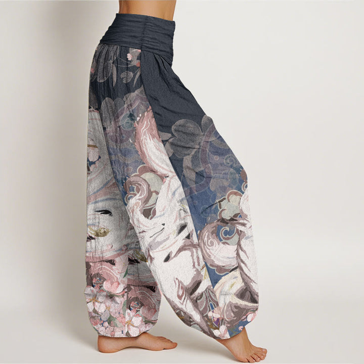 Buddha Stonesピュアコットン フォックス チェリーブロッサム レディース 伸縮性ウエスト ハーレムパンツ - image 1