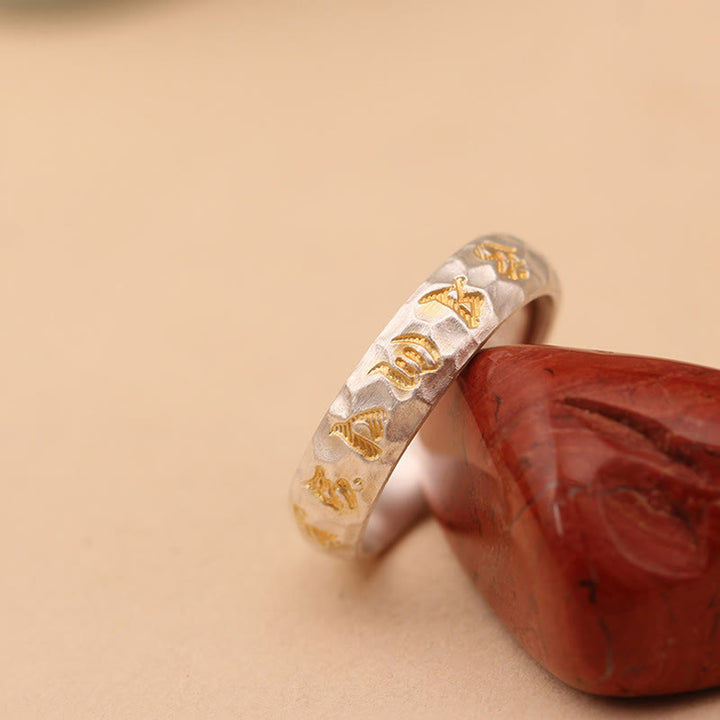 Buddha Stonesハンマー模様オーム・マニ・パドメ・フム銅メッキシルバー 富の指輪 - image 13