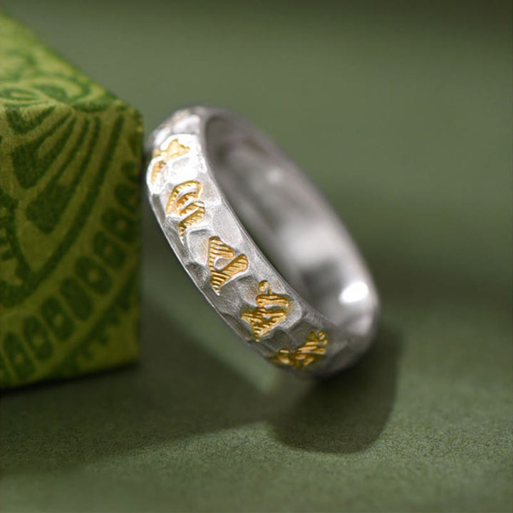 Buddha Stones999スターリングシルバー ハンマーパターンオーム・マニ・パドメ・フムバランスリング - image 2