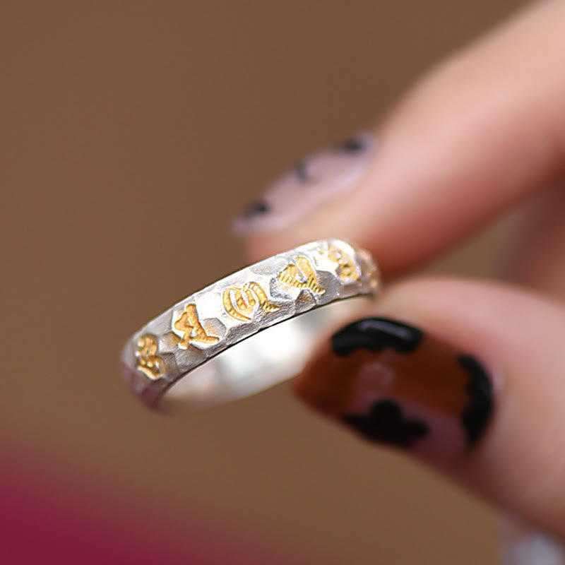 Buddha Stones999スターリングシルバー ハンマーパターンオーム・マニ・パドメ・フムバランスリング - image 10