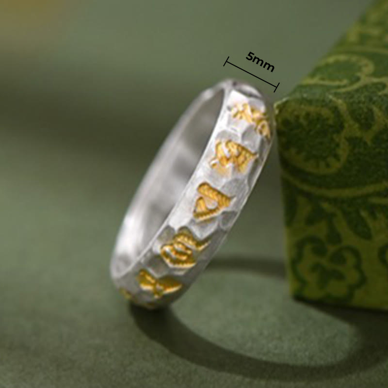 Buddha Stones999スターリングシルバー ハンマーパターンオーム・マニ・パドメ・フムバランスリング - image 9