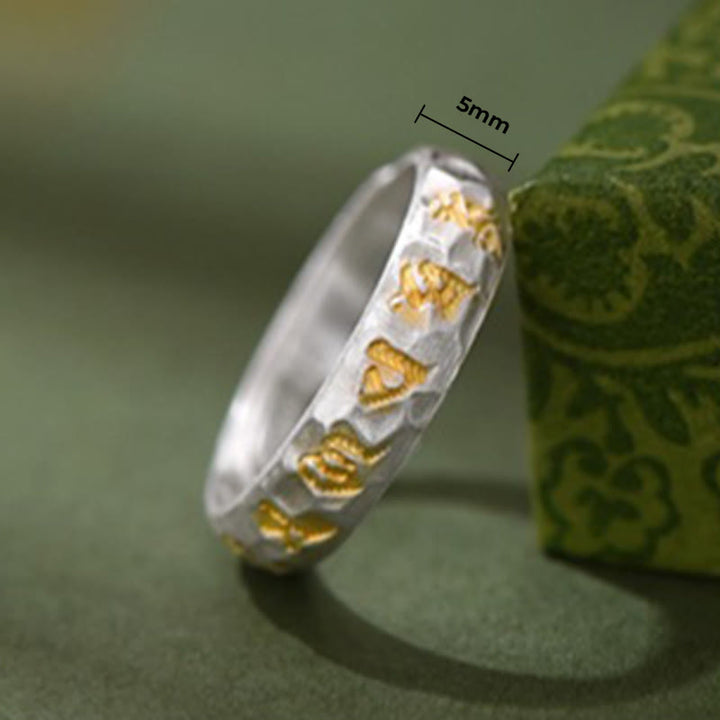 Buddha Stones999スターリングシルバー ハンマーパターンオーム・マニ・パドメ・フムバランスリング - image 9