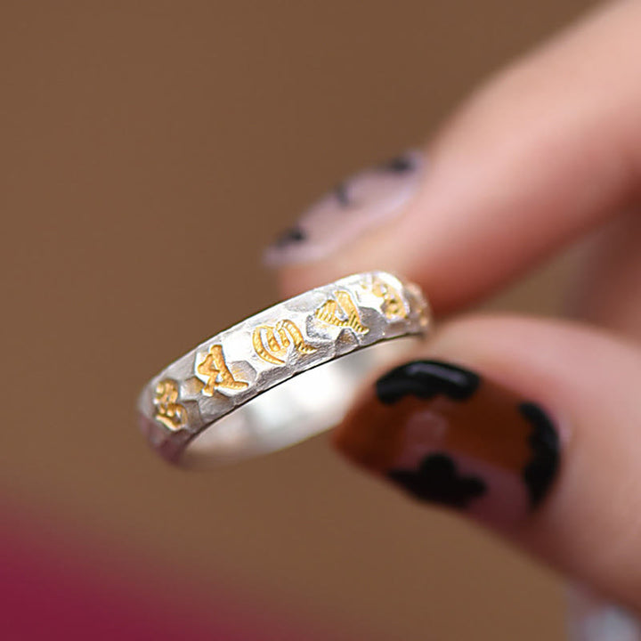 Buddha Stones999スターリングシルバー ハンマーパターンオーム・マニ・パドメ・フムバランスリング - image 11