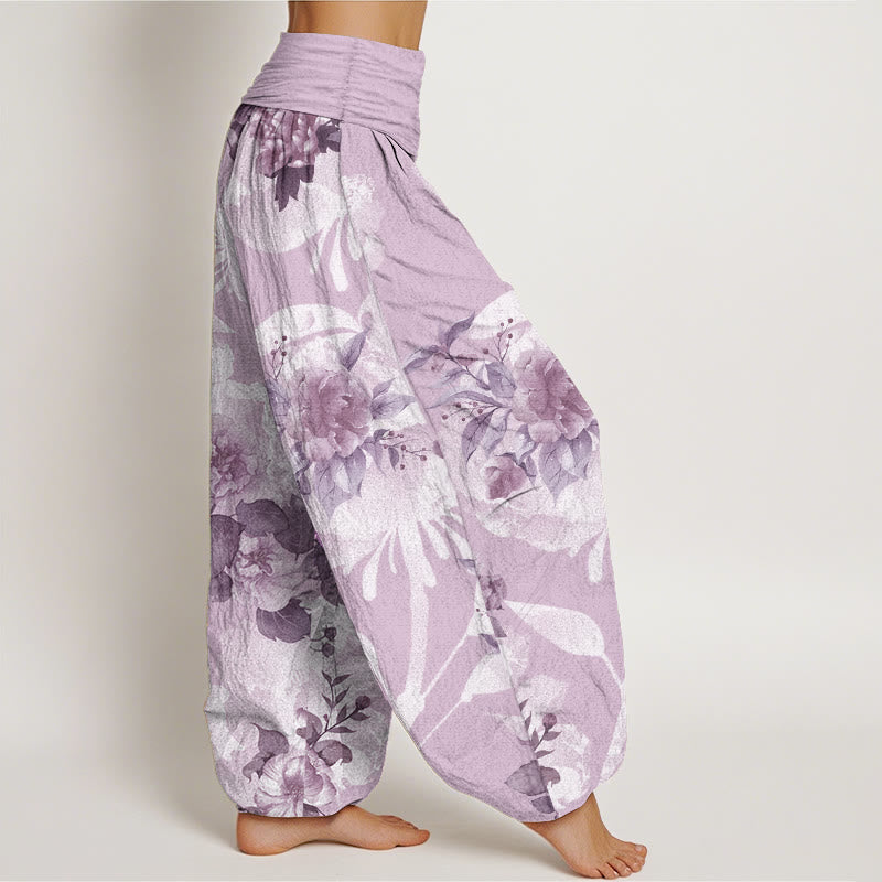 Buddha Stonesピュアコットン 花柄 ホワイトリーフ レディース 伸縮性ウエスト ハーレムパンツ - image 10