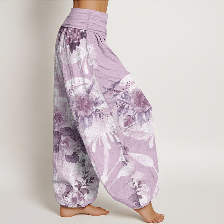 Buddha Stonesピュアコットン 花柄 ホワイトリーフ レディース 伸縮性ウエスト ハーレムパンツ - image 10
