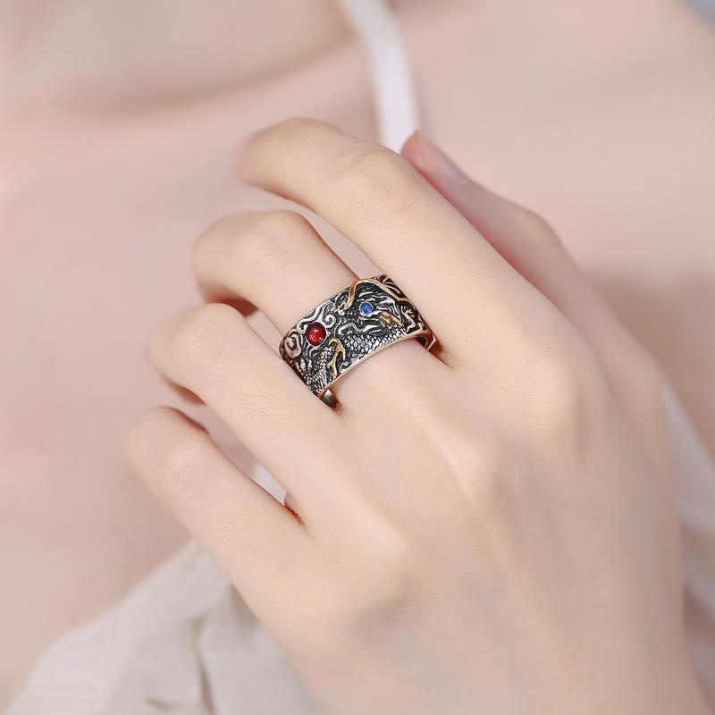 Buddha Stonesヴィンテージドラゴン柄銅メッキシルバーバランスリング - image 4