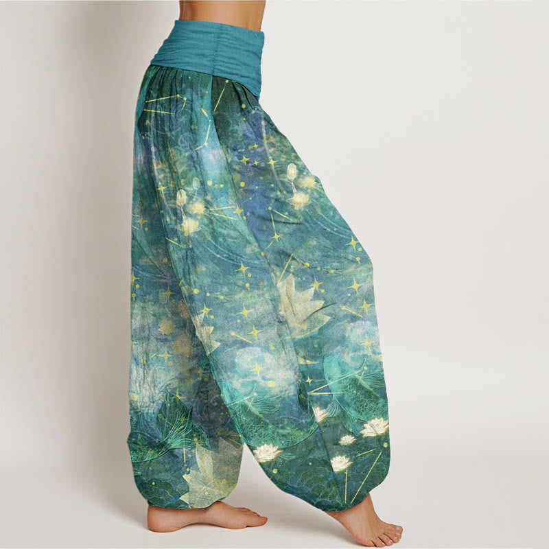 Buddha Stones純綿 鯉 蓮 月 星柄 レディース 伸縮性ウエスト ハーレムパンツ - image 10