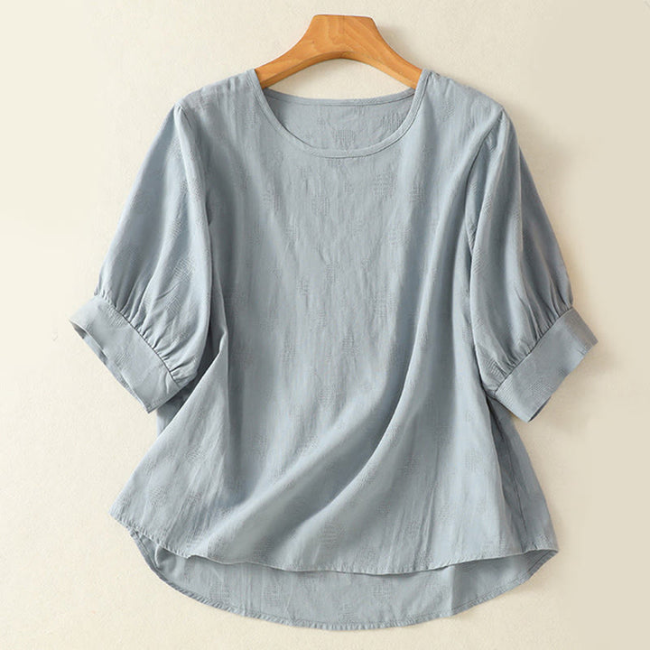Buddha Stones柄の無地レディース半袖シャツとハーレムパンツの瞑想服セット（2点セット） - image 1