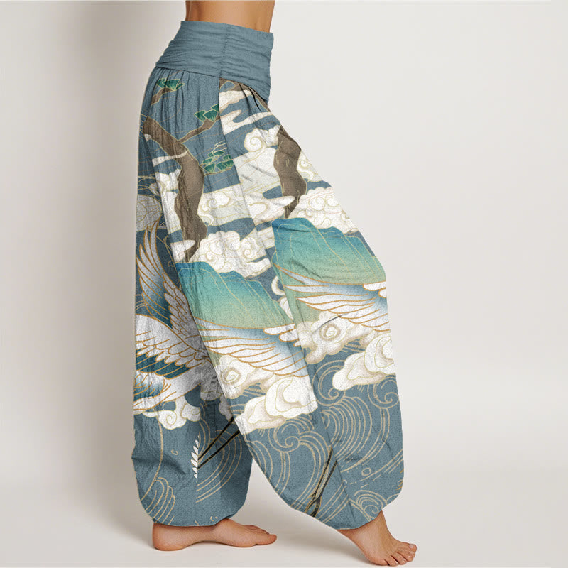 Buddha Stones純綿 飛鶴 吉兆 雲 木 レディース 伸縮性ウエスト ハーレムパンツ - image 10
