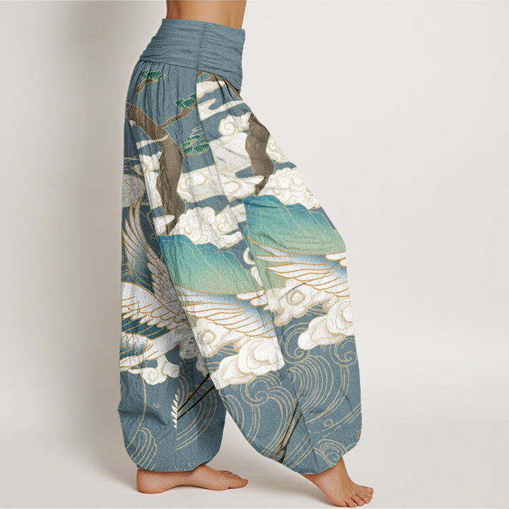 Buddha Stones純綿 飛鶴 吉兆 雲 木 レディース 伸縮性ウエスト ハーレムパンツ - image 10