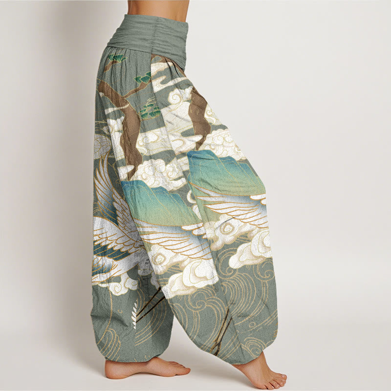 Buddha Stones純綿 飛鶴 吉兆 雲 木 レディース 伸縮性ウエスト ハーレムパンツ - image 7