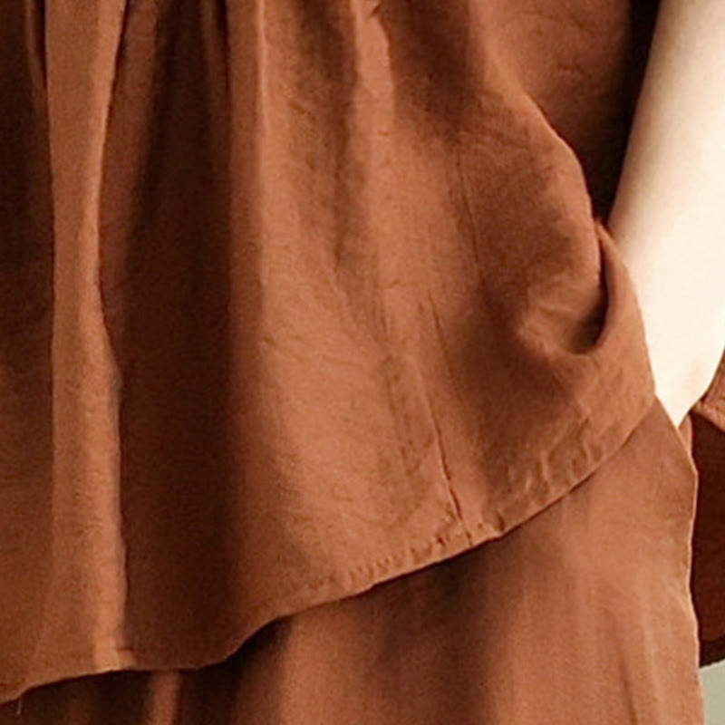 Buddha Stones 2点セット カジュアル レディース スタンドカラー シャツ ゆったりパンツ 瞑想服 セット - image 4