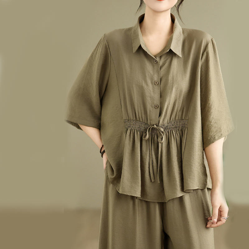 Buddha Stones 2点セット カジュアル レディース スタンドカラー シャツ ゆったりパンツ 瞑想服 セット - image 16