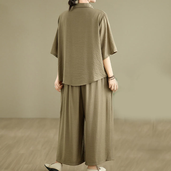 Buddha Stones 2点セット カジュアル レディース スタンドカラー シャツ ゆったりパンツ 瞑想服 セット - image 14