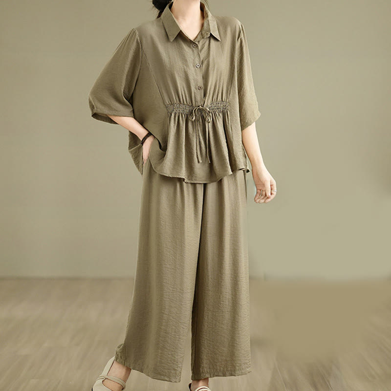 Buddha Stones 2点セット カジュアル レディース スタンドカラー シャツ ゆったりパンツ 瞑想服 セット - image 18