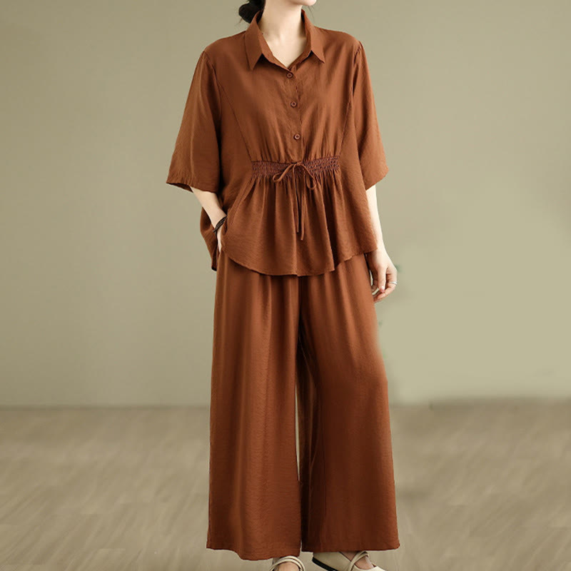 Buddha Stones 2点セット カジュアル レディース スタンドカラー シャツ ゆったりパンツ 瞑想服 セット - image 11