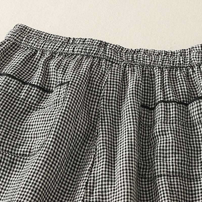 Buddha Stonesチェック柄ドローストリング付きレディースコットンリネンハーレムパンツ（ポケット付き） - image 3