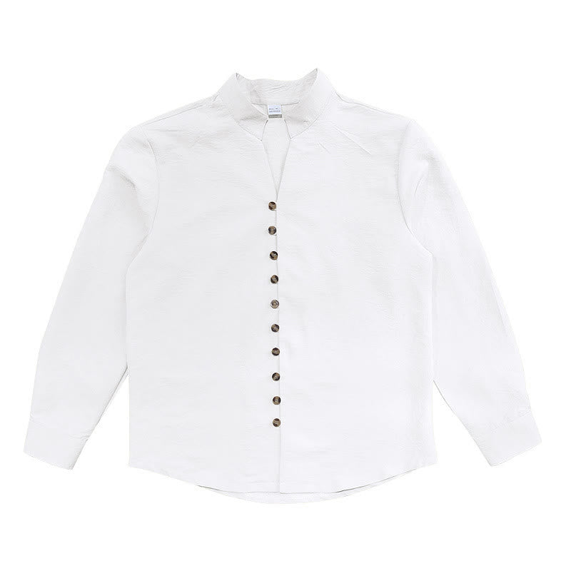 Buddha Stones無地ボタン秋長袖メンズシャツ - image 11