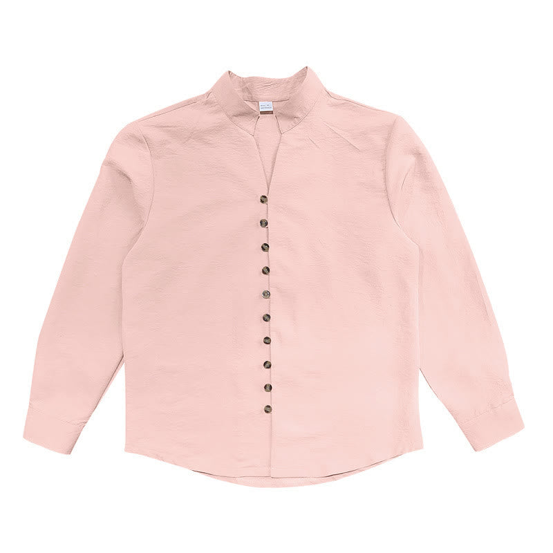 Buddha Stones無地ボタン秋長袖メンズシャツ - image 14