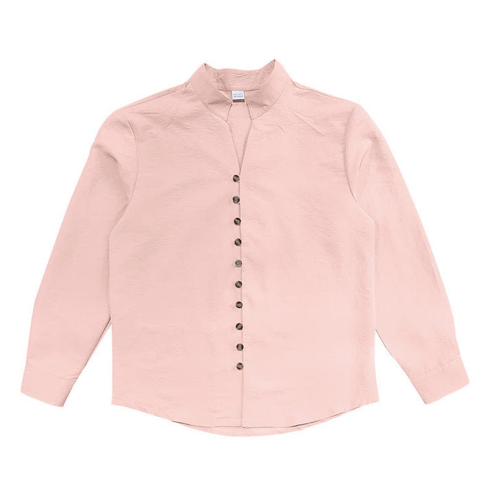 Buddha Stones無地ボタン秋長袖メンズシャツ - image 14