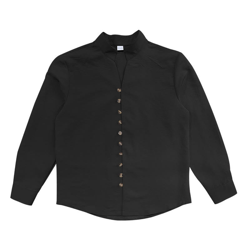 Buddha Stones無地ボタン秋長袖メンズシャツ - image 17