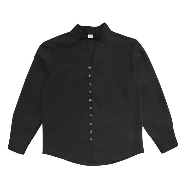 Buddha Stones無地ボタン秋長袖メンズシャツ - image 17