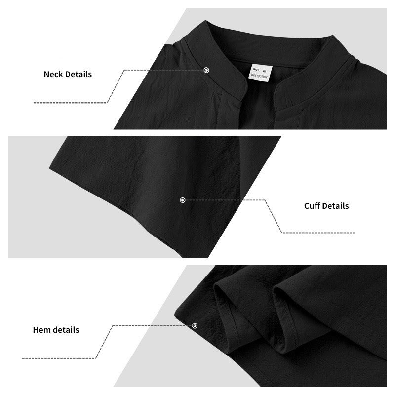 Buddha Stones無地 夏 半袖 ハーフボタン リネン メンズシャツ - image 5