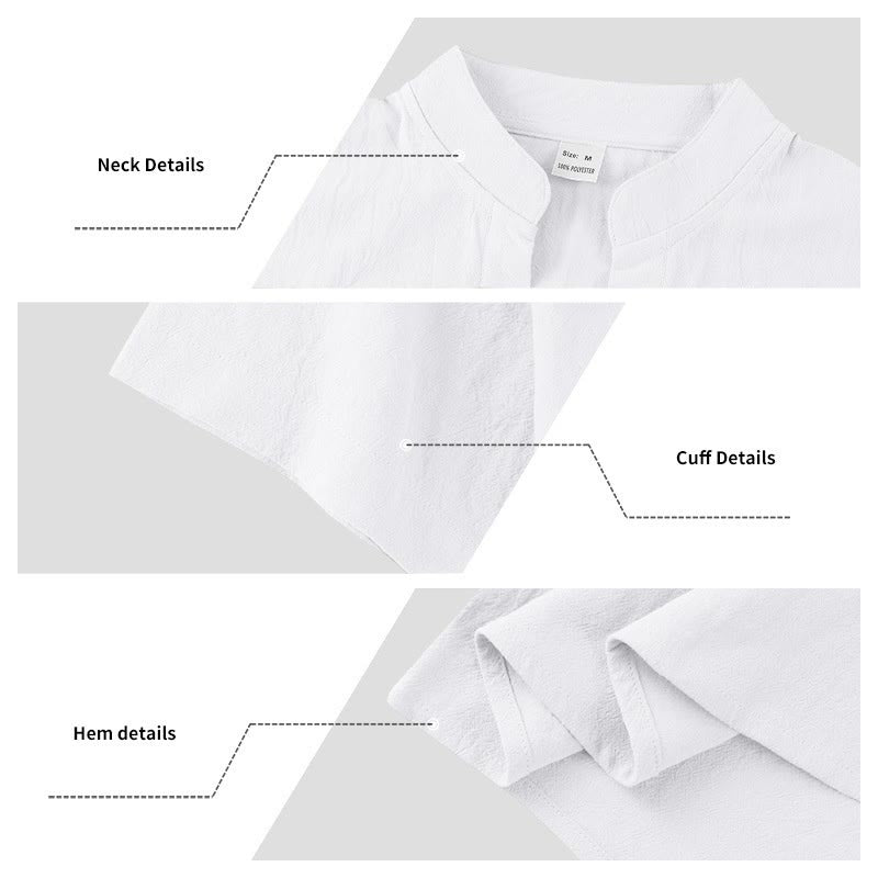 Buddha Stones無地 夏 半袖 ハーフボタン リネン メンズシャツ - image 11