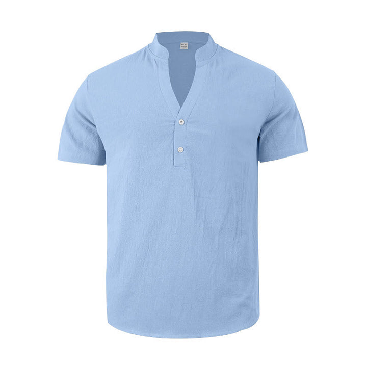 Buddha Stones無地 夏 半袖 ハーフボタン リネン メンズシャツ - image 19