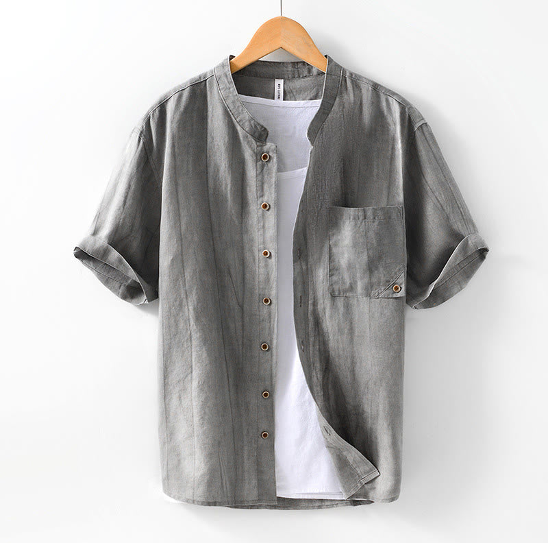 Buddha Stonesサマーボタン 半袖 ラミー リネン コットン メンズシャツ - ダークグレー - US/UK/AU42、 EU52 (3XL) - image 1