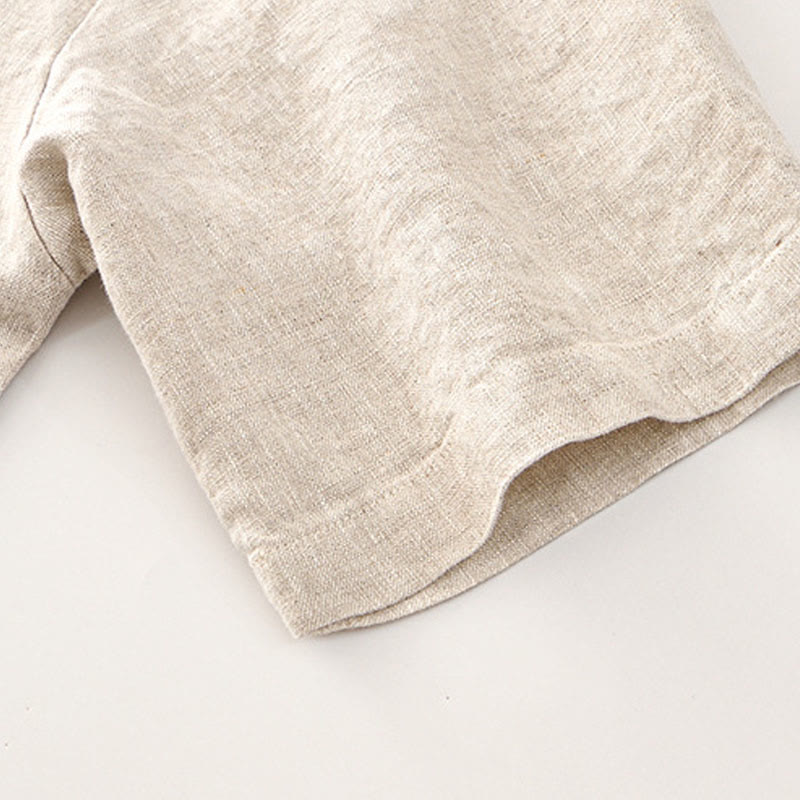 Buddha Stones無地 夏 半袖 ボタン リネン メンズ シャツ ポケット付き - image 6