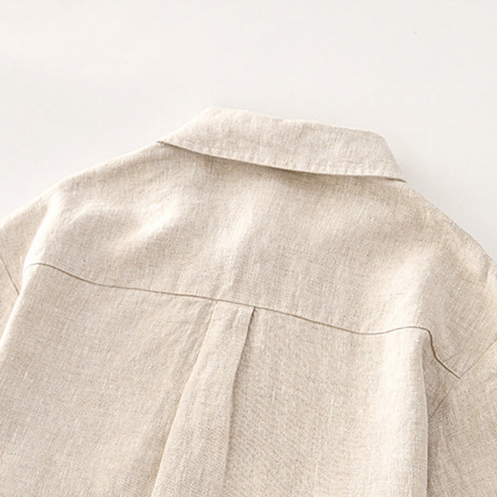 Buddha Stones無地 夏 半袖 ボタン リネン メンズ シャツ ポケット付き - image 3