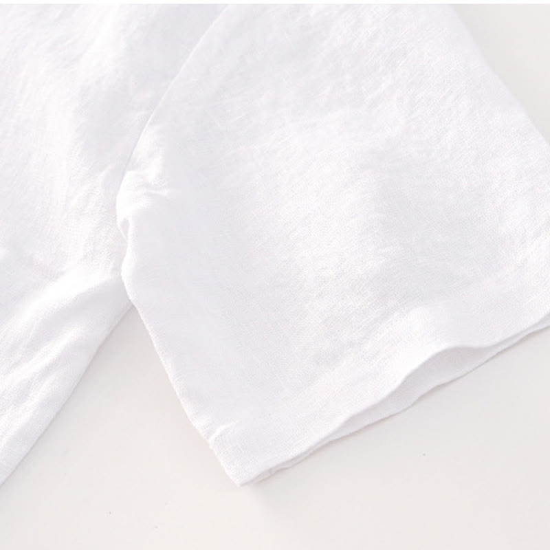 Buddha Stones無地 夏 半袖 ボタン リネン メンズ シャツ ポケット付き - image 11