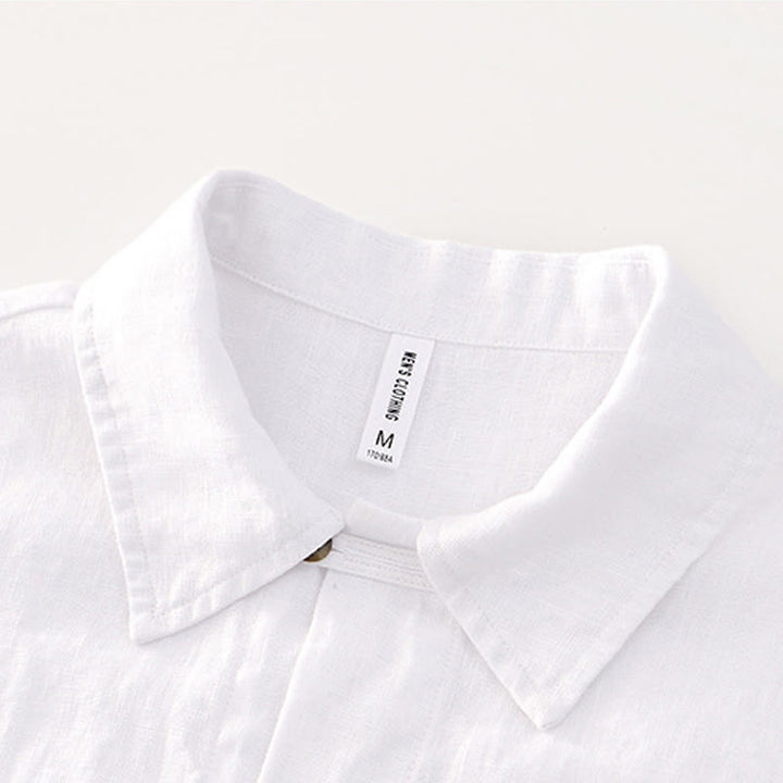 Buddha Stones無地 夏 半袖 ボタン リネン メンズ シャツ ポケット付き - image 10