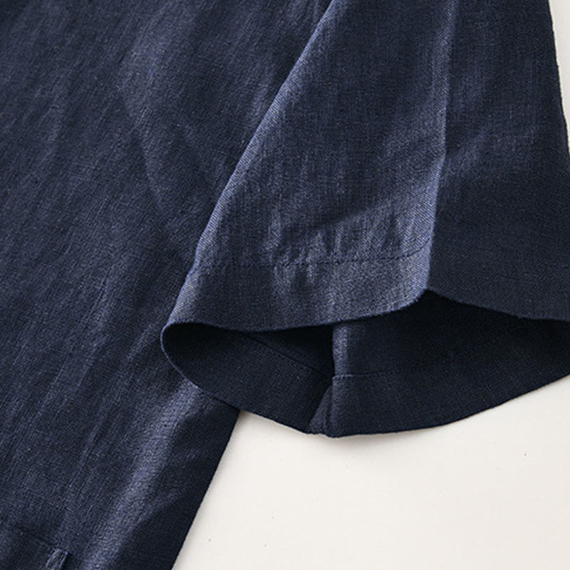 Buddha Stones無地 夏 半袖 ボタン リネン メンズ シャツ ポケット付き - image 20