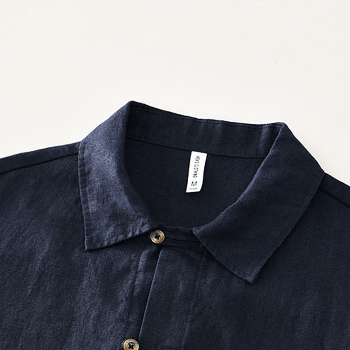 Buddha Stones無地 夏 半袖 ボタン リネン メンズ シャツ ポケット付き - image 16