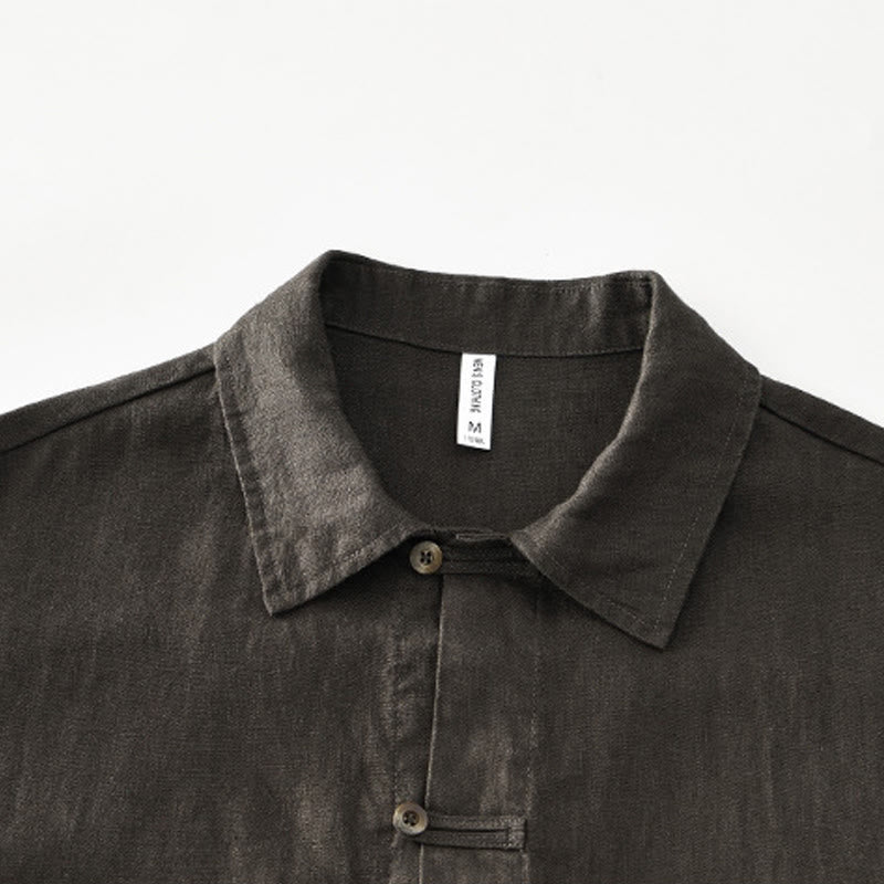 Buddha Stones無地 夏 半袖 ボタン リネン メンズ シャツ ポケット付き - image 23