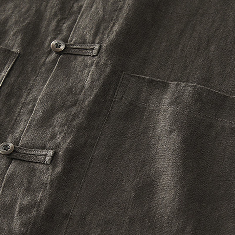 Buddha Stones無地 夏 半袖 ボタン リネン メンズ シャツ ポケット付き - image 26