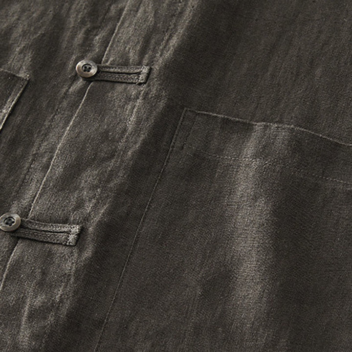 Buddha Stones無地 夏 半袖 ボタン リネン メンズ シャツ ポケット付き - image 26