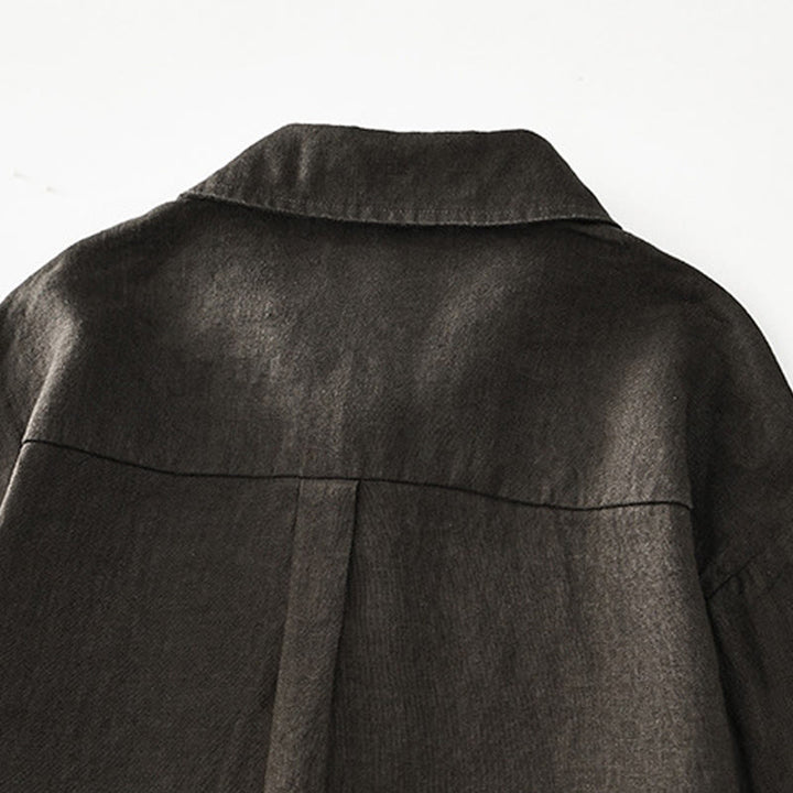 Buddha Stones無地 夏 半袖 ボタン リネン メンズ シャツ ポケット付き - image 24