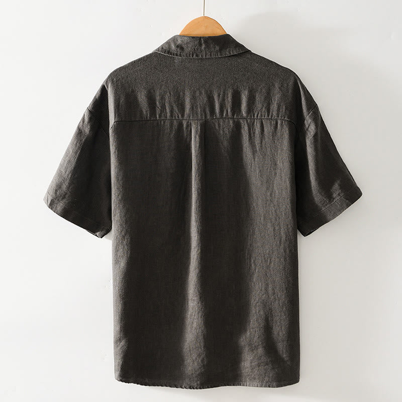 Buddha Stones無地 夏 半袖 ボタン リネン メンズ シャツ ポケット付き - image 22