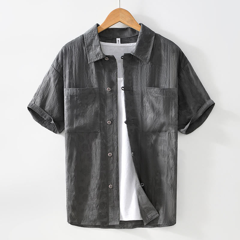 Buddha Stones夏用 半袖 ボタン メンズ シャツ ポケット2つ付き - ディムグレー - US/UK/AU42、 EU52 (3XL) - image 1