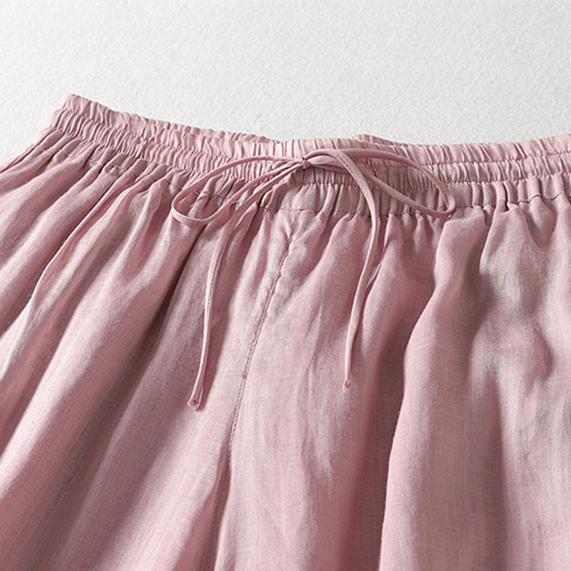 Buddha Stonesカジュアル ドローストリング コットンリネン アンクル丈 レディース ワイドレッグパンツ ポケット付き - image 1