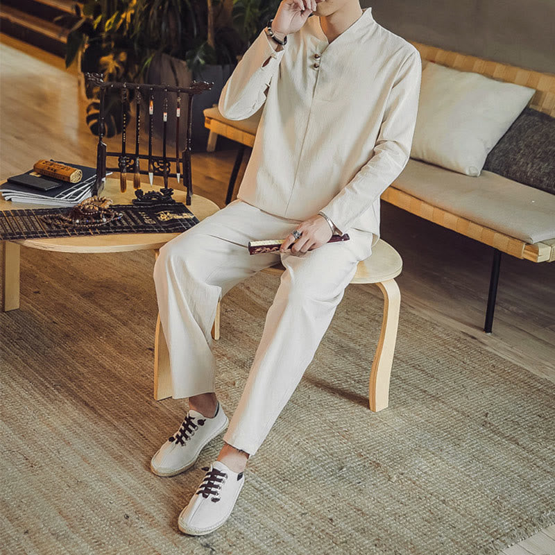 Buddha Stonesコットンシャツ 足首丈パンツ ポケット付き メンズ 瞑想用クロスセット 2点セット - image 3