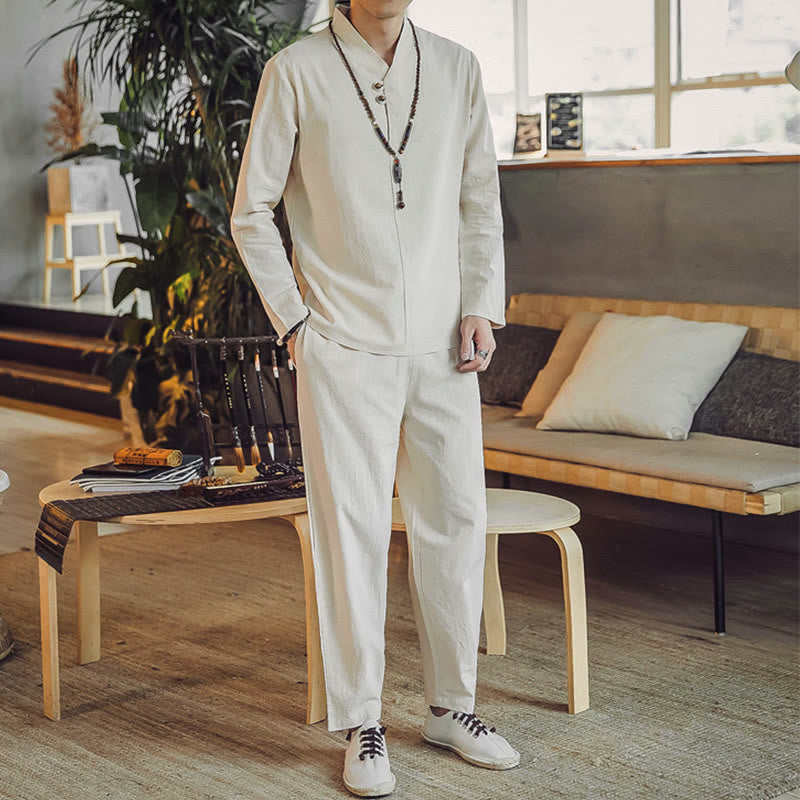 Buddha Stonesコットンシャツ 足首丈パンツ ポケット付き メンズ 瞑想用クロスセット 2点セット - image 2