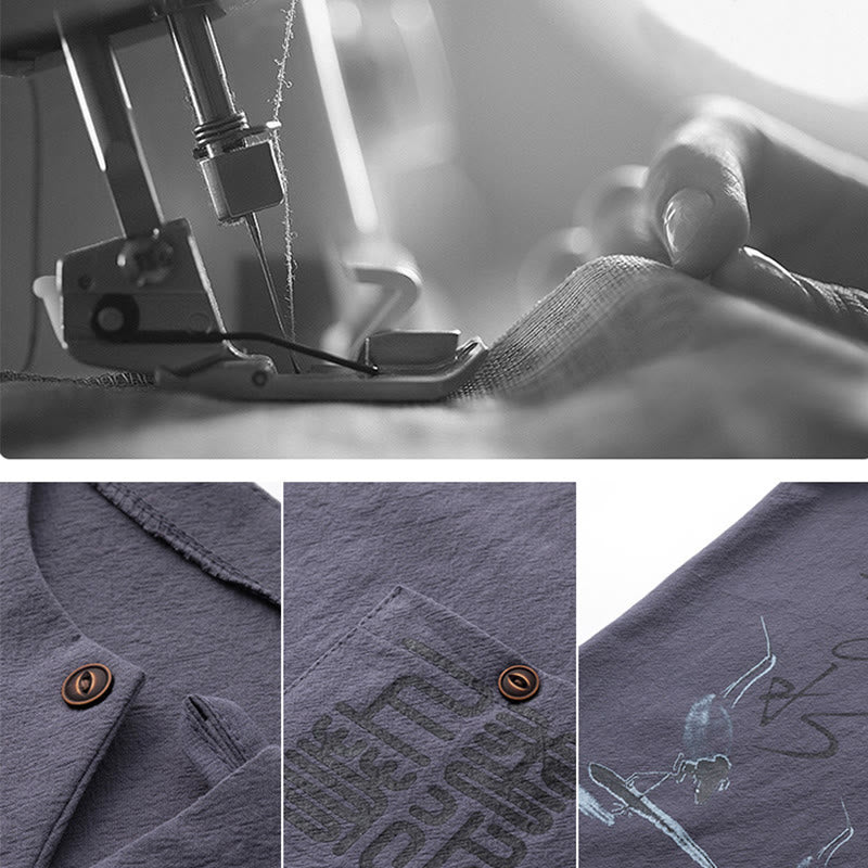 Buddha Stones2点セット 漢字鶴柄 コットンシャツパンツ ポケット付き メンズ 瞑想用布セット - image 27