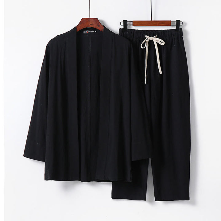 Buddha Stonesコットン着物 アンクル丈パンツ メンズ 瞑想用 布セット 2点セット - 黒 - US/UK/AU54、 EU64 (9XL) - image 6